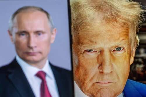 Portraits of two political leaders side by side